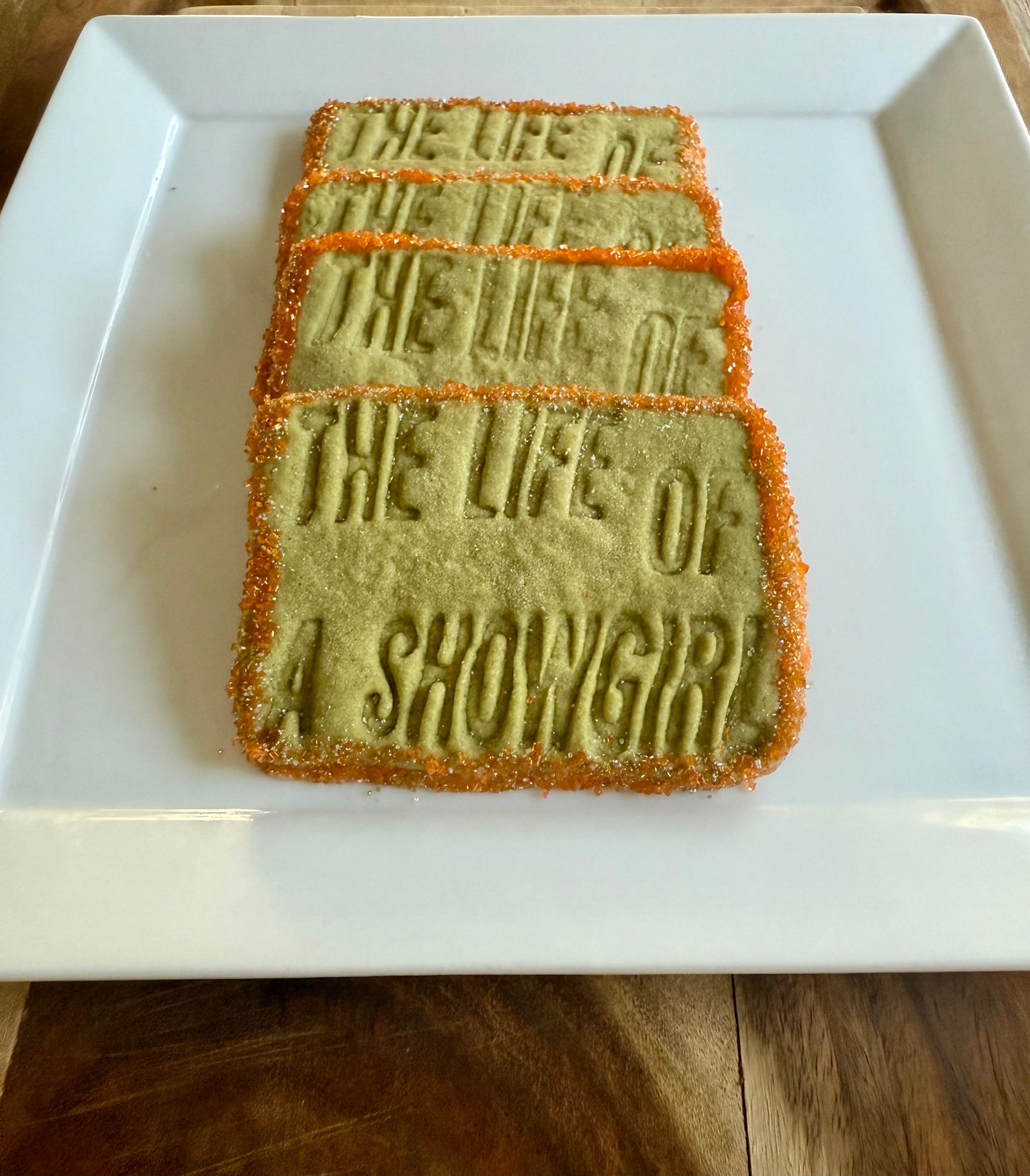 Life of a Showgirl Cookies-Matcha Sugar Cookies with Orange and Gold Sprinkles Dozen