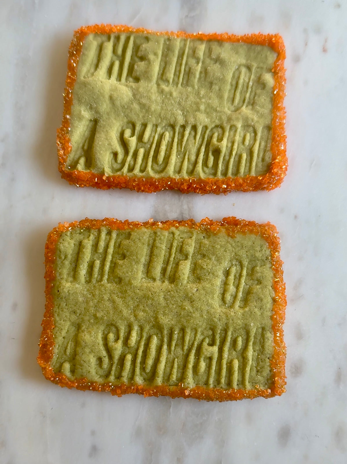 Life of a Showgirl Cookies-Matcha Sugar Cookies with Orange and Gold Sprinkles Dozen