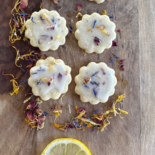 Lemon Shortbread Flower Cookies Spring Edible Flowers Tea Cookies Dozen