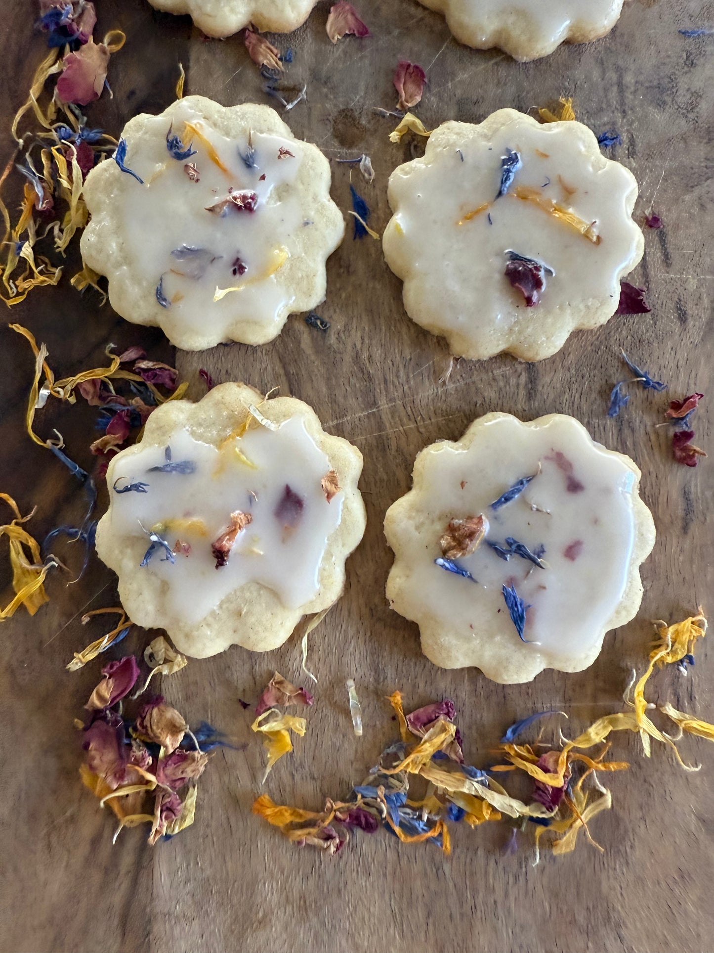 Lemon Shortbread Flower Cookies Spring Edible Flowers Tea Cookies Dozen